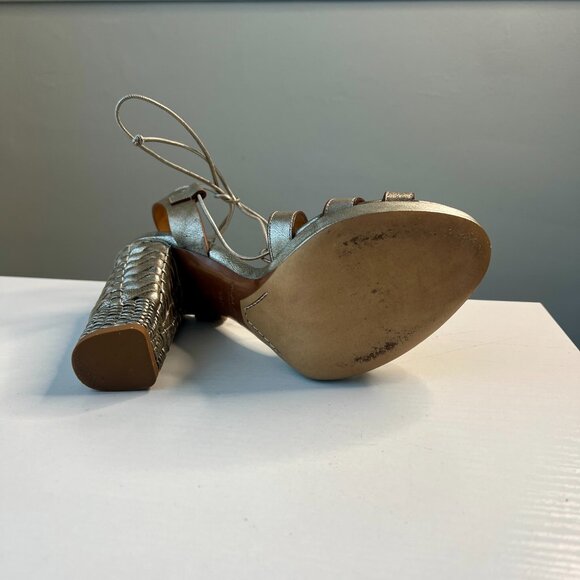 Ralph Lauren Purple Label Metallic Braided Heel Platform Sandals, Size 39.5 - Picture 7 of 14